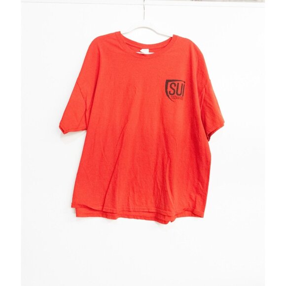 Gildan Mens Orange Cotton T Shirt Logo Round Neck Pullover Short Sleeve 3XL - Picture 1 of 6